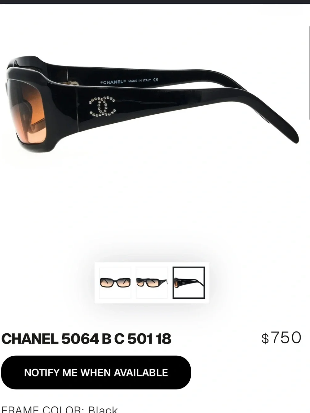 CHANEL Black Frame Sunglasses with Brown Gradient Lenses